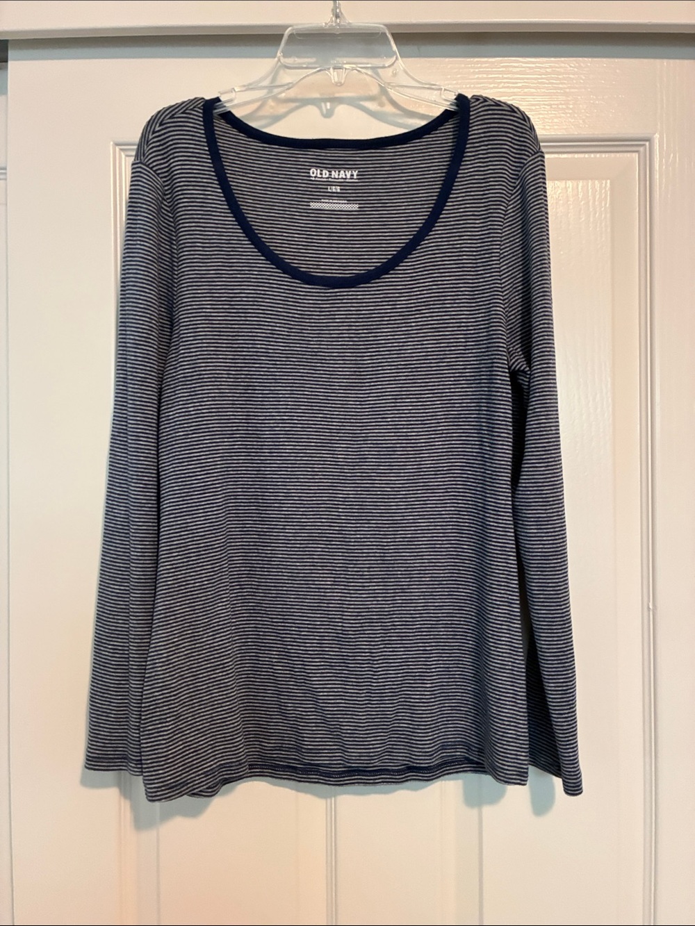 Old Navy Navy and White Striped Scoop-Neck Long Sleeve Tee